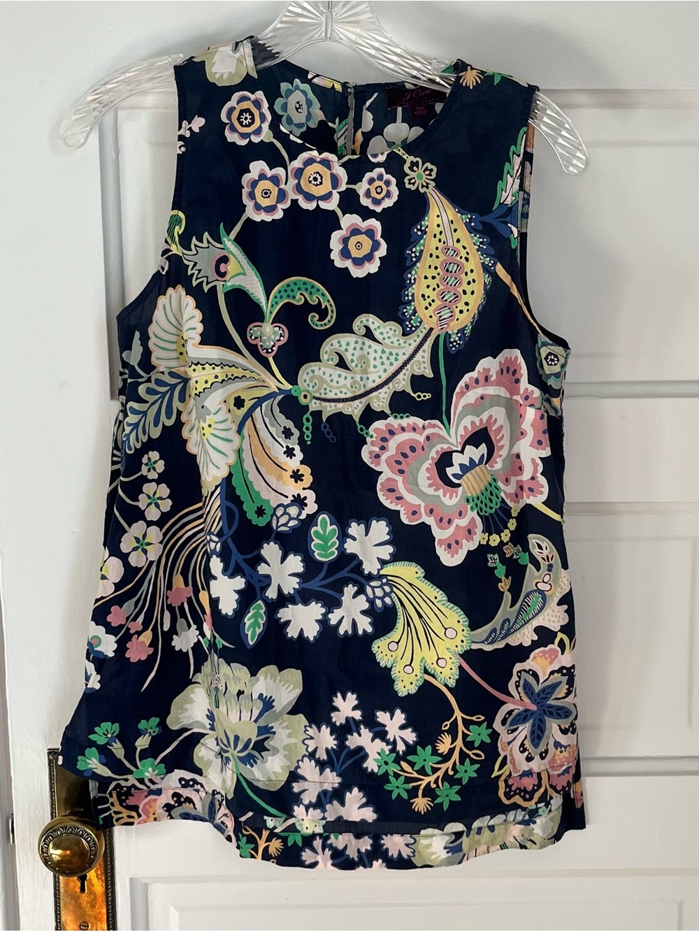 J. Crew Floral Paisley Sleeveless Blouse - Navy, Size 6 Tall